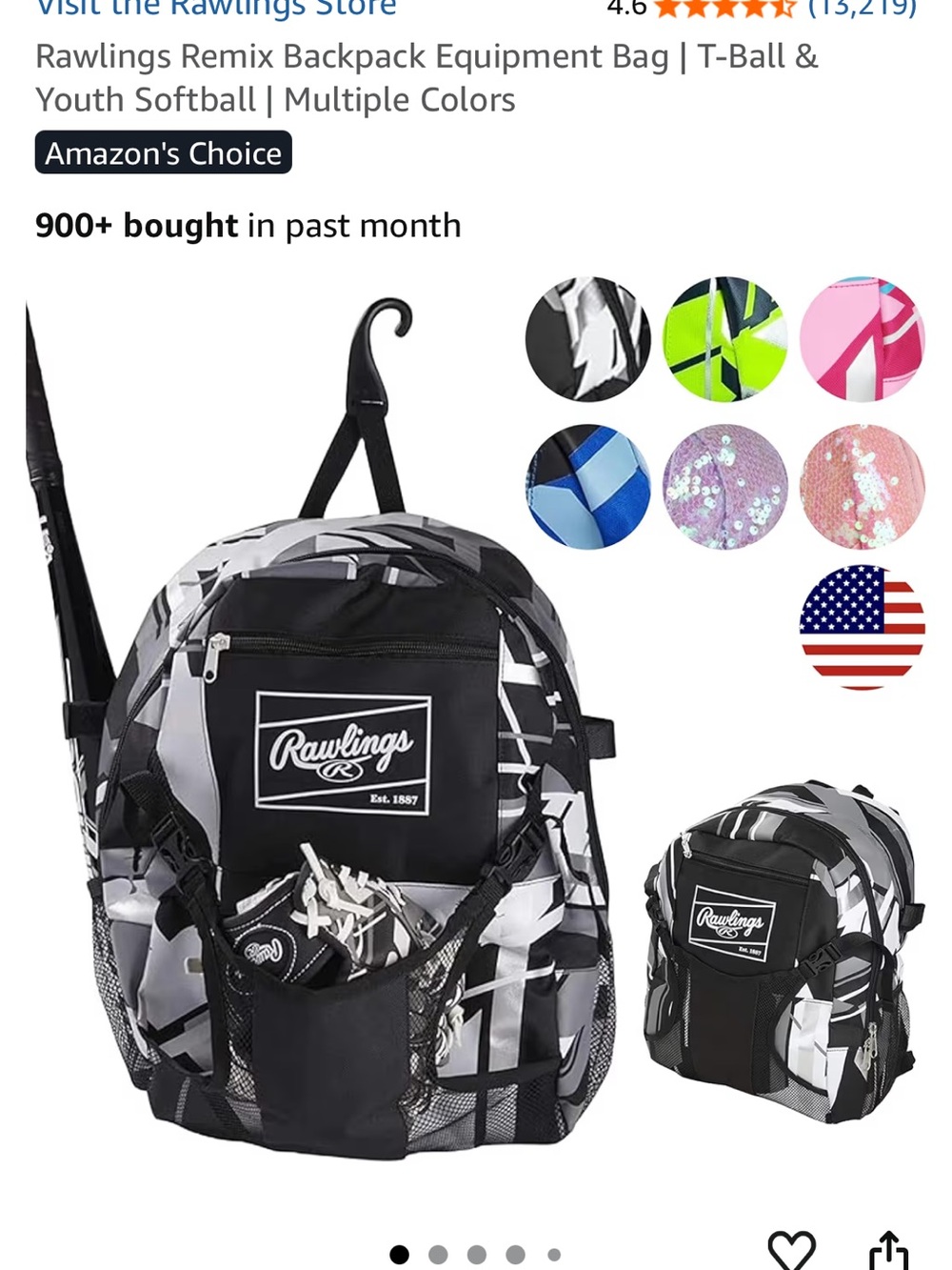 Rawlings Black & Gray Camo Backpack